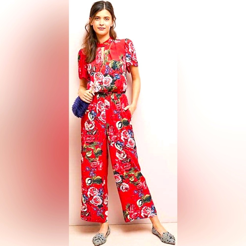 Anthropologie‎ Floral Jumpsuit 🌺 | Wide Leg Romantic Cottagecore Feminine Style